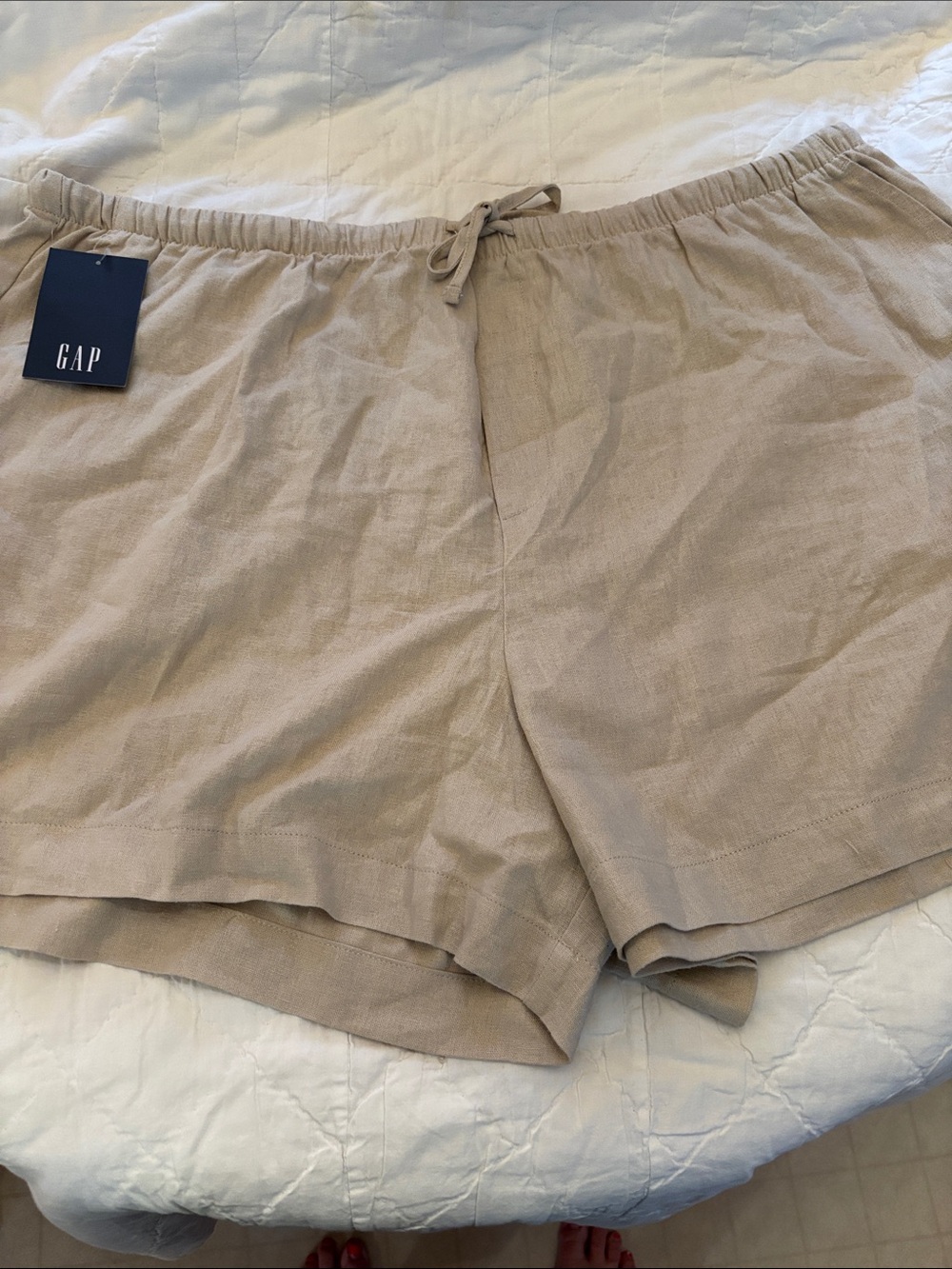 GAP Neutral Beige Drawstring Linen-Blend Shorts